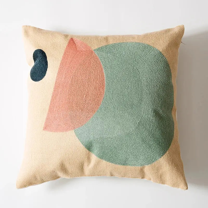 Modern navy & peach abstract embroidered pillow cover living room