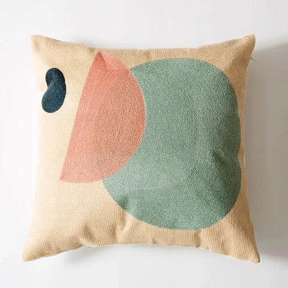 Modern navy & peach abstract embroidered pillow cover living room