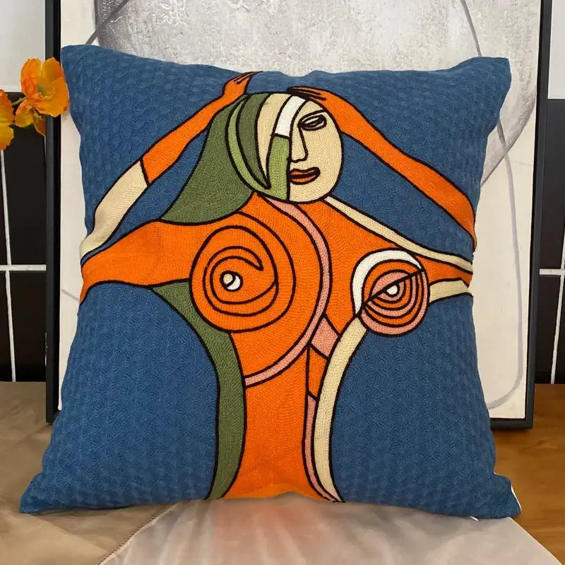 abstract embroidery picasso face throw pillow living room