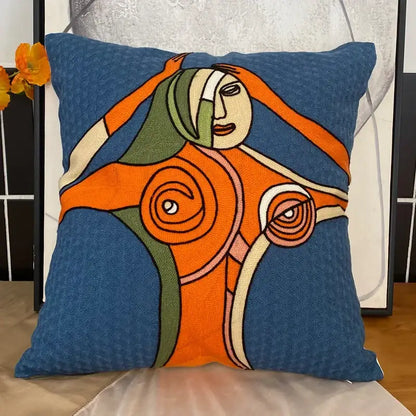 abstract embroidery picasso face throw pillow living room