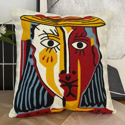 abstract embroidery picasso face throw pillow living room
