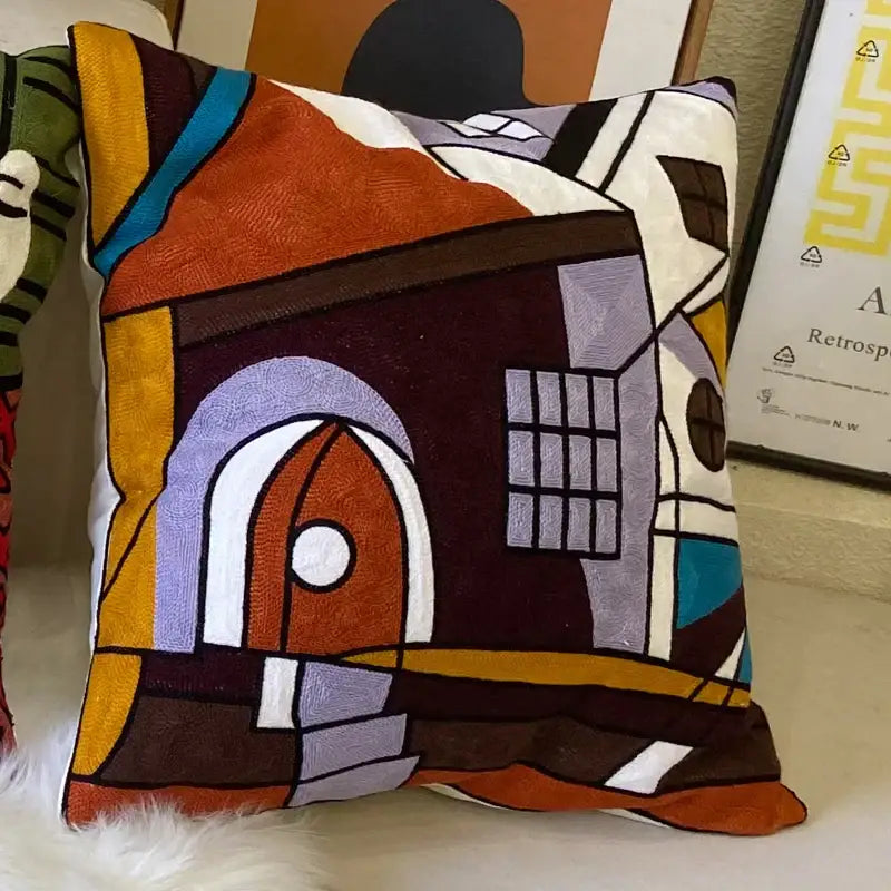 abstract embroidery picasso face throw pillow living room