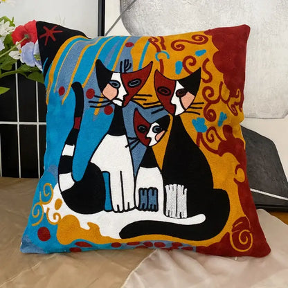 abstract embroidery picasso face throw pillow living room