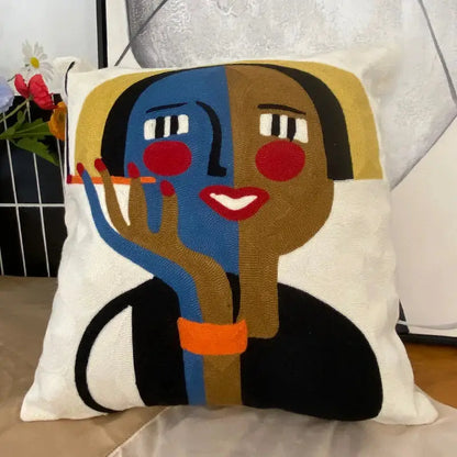 abstract embroidery picasso face throw pillow living room
