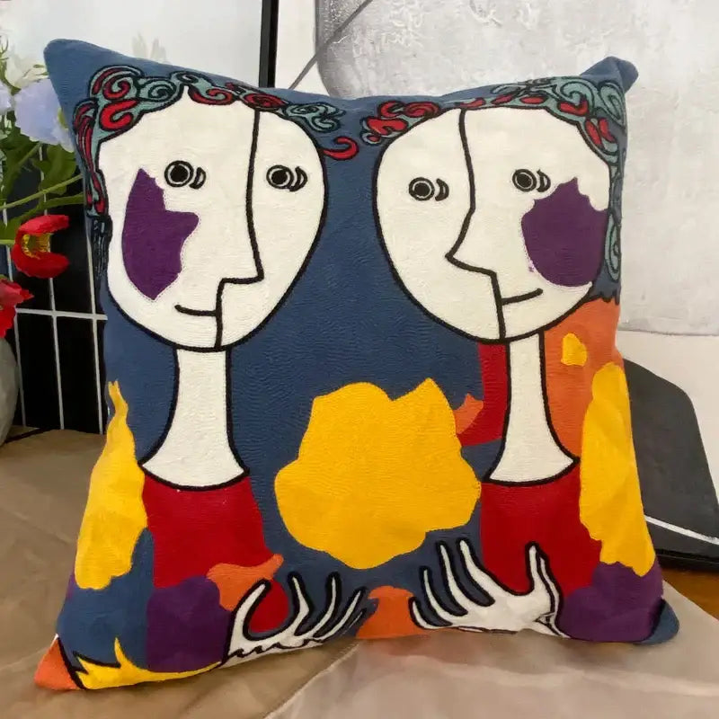 abstract embroidery picasso face throw pillow living room