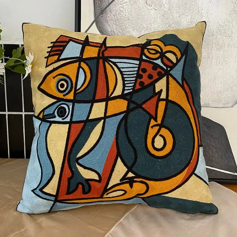 abstract embroidery picasso face throw pillow living room