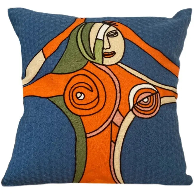 abstract embroidery picasso face throw pillow living room