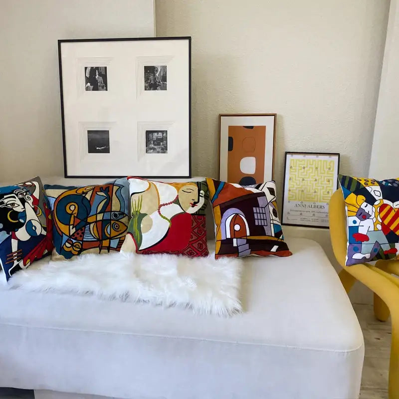 abstract embroidery picasso face throw pillow living room