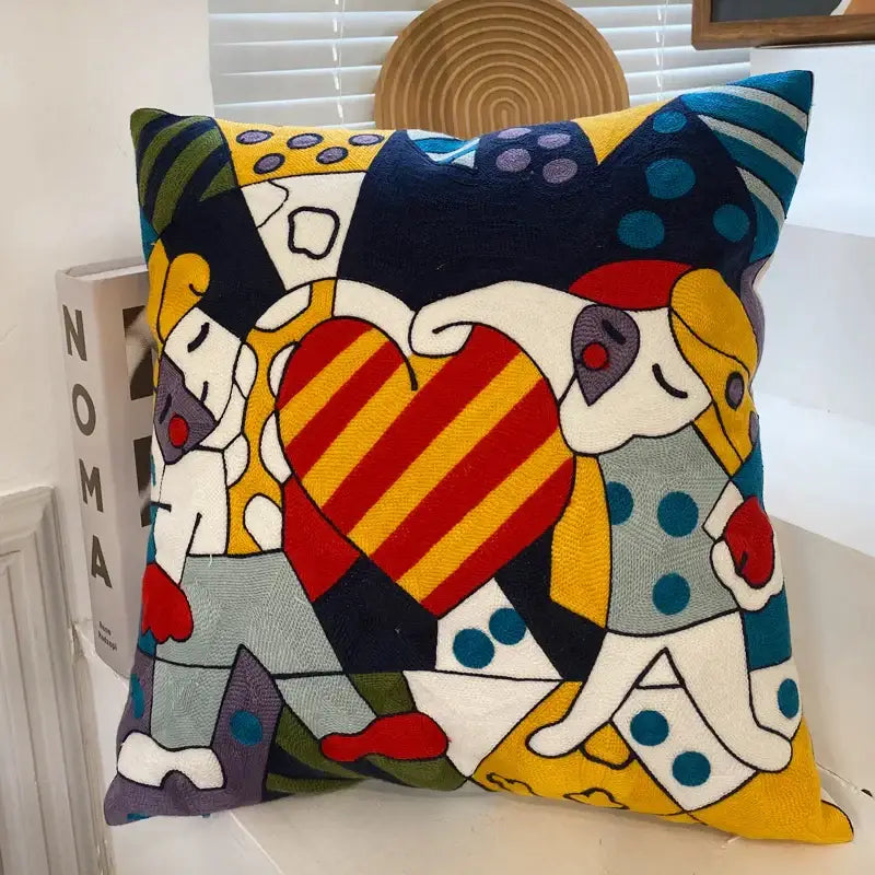 abstract embroidery picasso face throw pillow living room