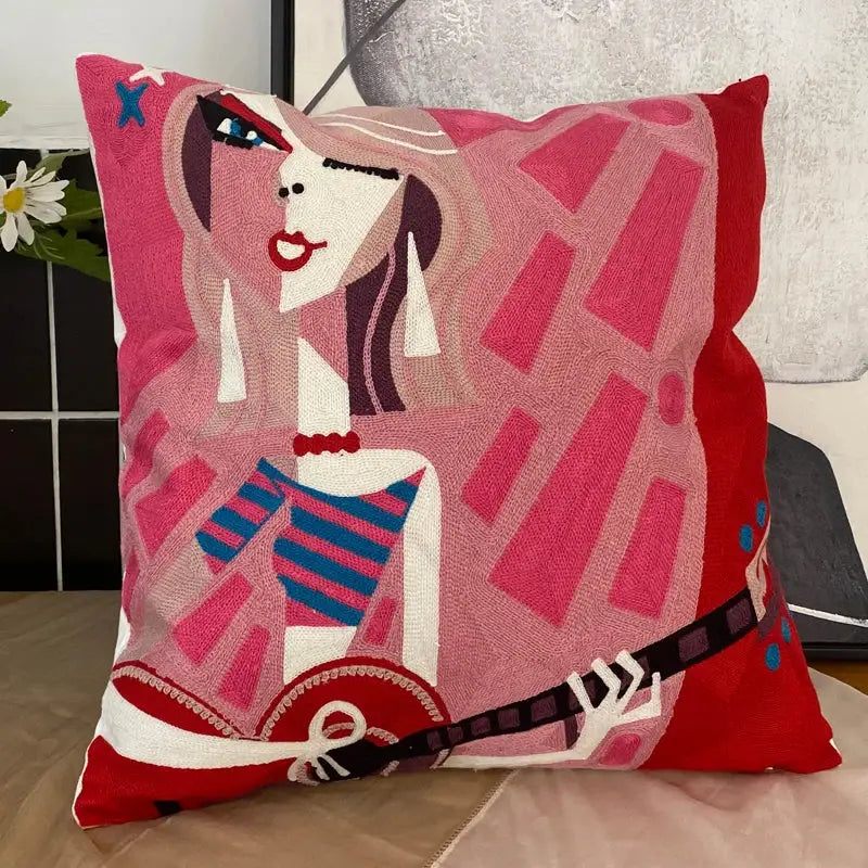 abstract embroidery picasso face throw pillow living room