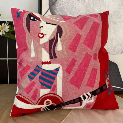 abstract embroidery picasso face throw pillow living room
