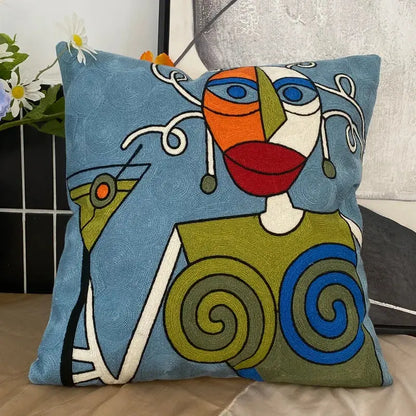 abstract embroidery picasso face throw pillow living room