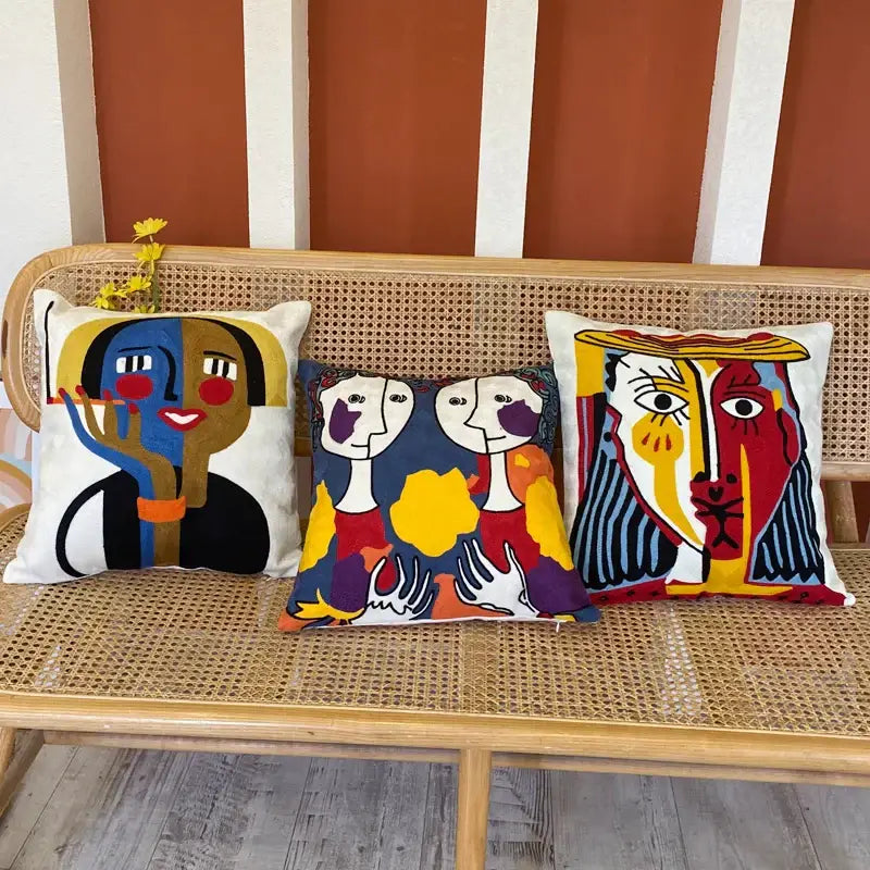 abstract embroidery picasso face throw pillow living room