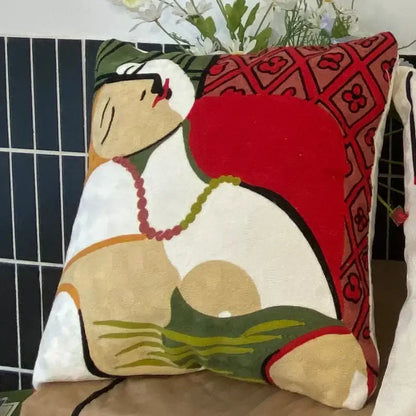 abstract embroidery picasso face throw pillow living room