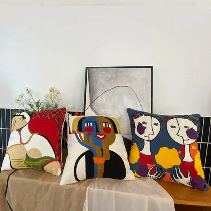 abstract embroidery picasso face throw pillow living room