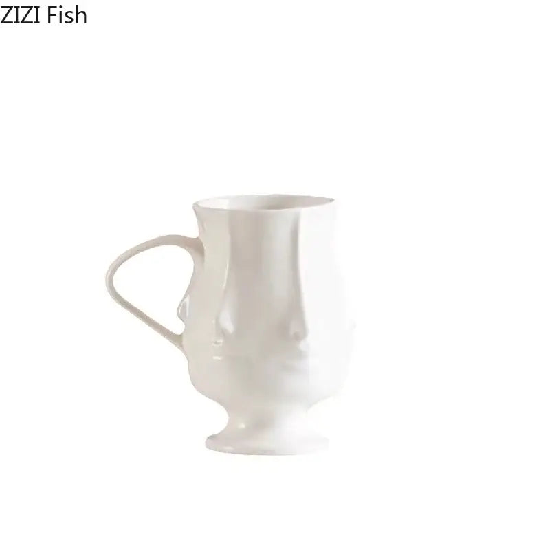 Abstract face white ceramic mug dining room geometric teacup