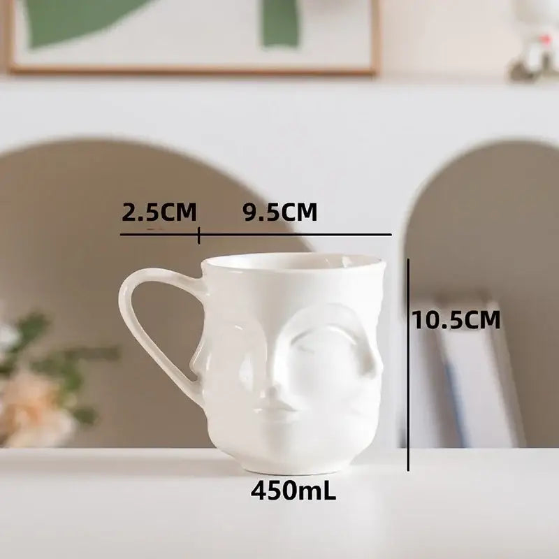 Abstract face white ceramic mug dining room geometric teacup