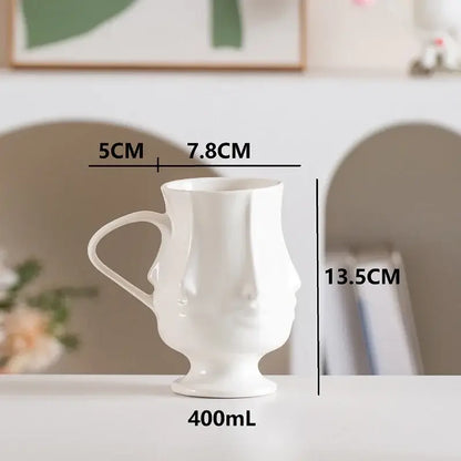 Abstract face white ceramic mug dining room geometric teacup