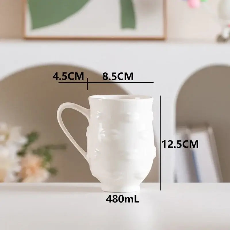 Abstract face white ceramic mug dining room geometric teacup