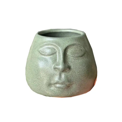 Abstract face ceramic flowerpot sage green living room planter
