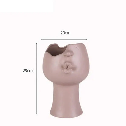 Blush pink abstract face ceramic vase living room decor