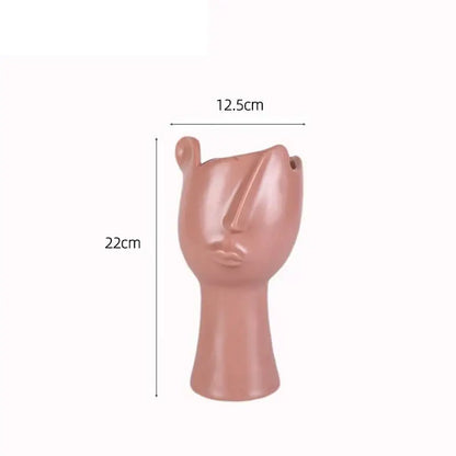 Blush pink abstract face ceramic vase living room decor