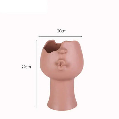 Blush pink abstract face ceramic vase living room decor