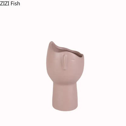 Blush pink abstract face ceramic vase living room decor