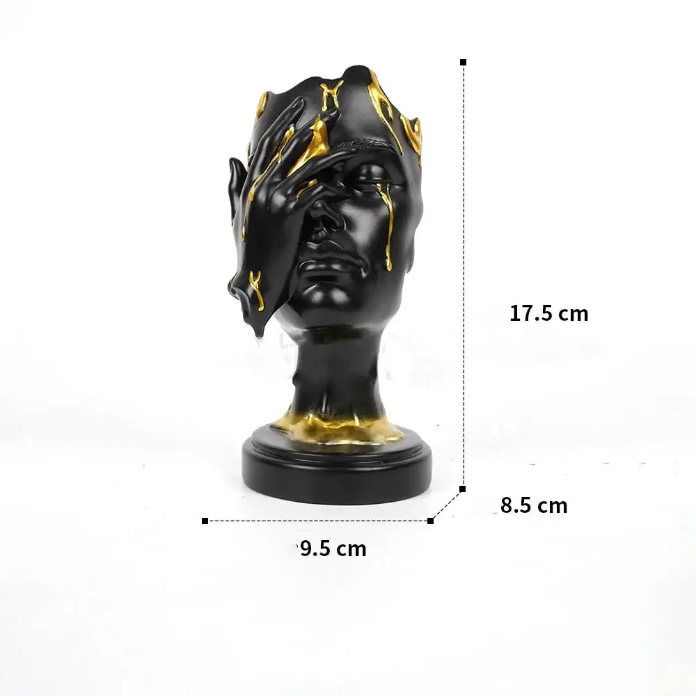 Abstract black and gold mask silence face figurine living room decor