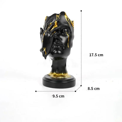 Abstract black and gold mask silence face figurine living room decor