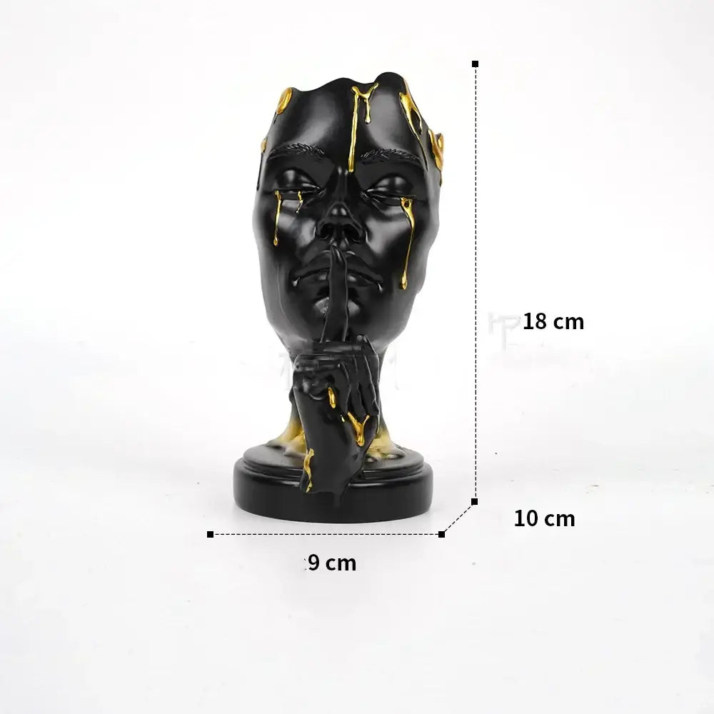 Abstract black and gold mask silence face figurine living room decor