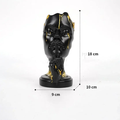 Abstract black and gold mask silence face figurine living room decor