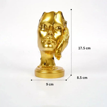 Abstract black and gold mask silence face figurine living room decor