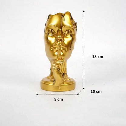 Abstract black and gold mask silence face figurine living room decor