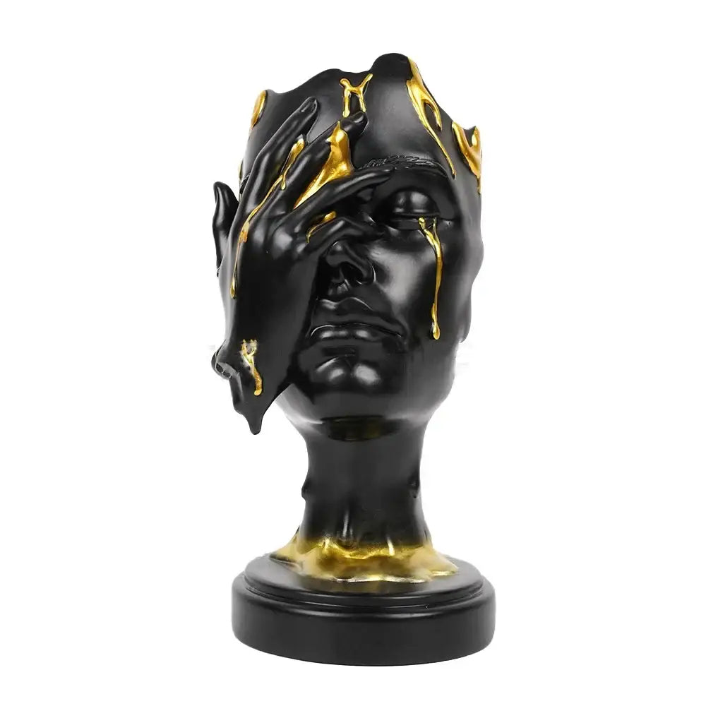 Abstract black and gold mask silence face figurine living room decor
