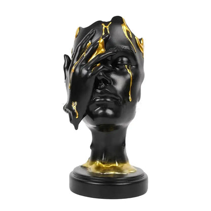 Abstract black and gold mask silence face figurine living room decor