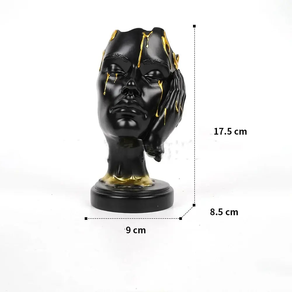 Abstract black and gold mask silence face figurine living room decor