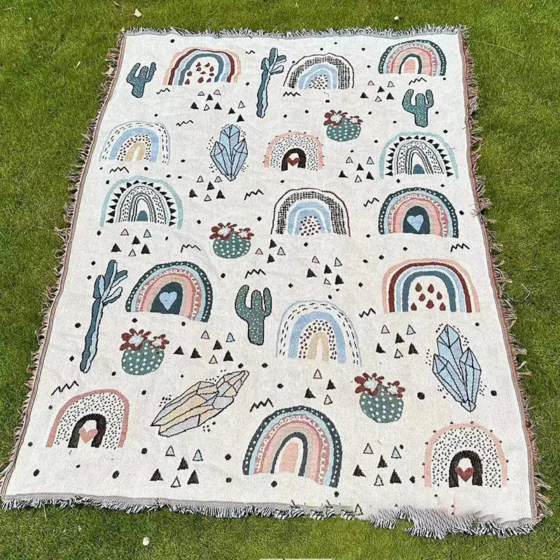 Abstract face pattern throw blanket off white bedroom decor