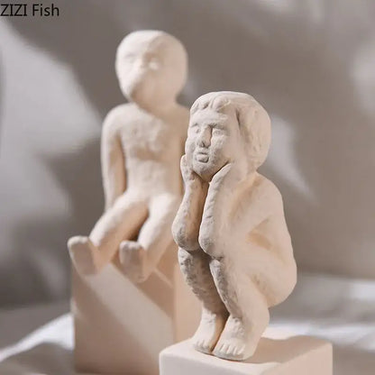 Minimalist white family character ceramic sculpture living room decor
