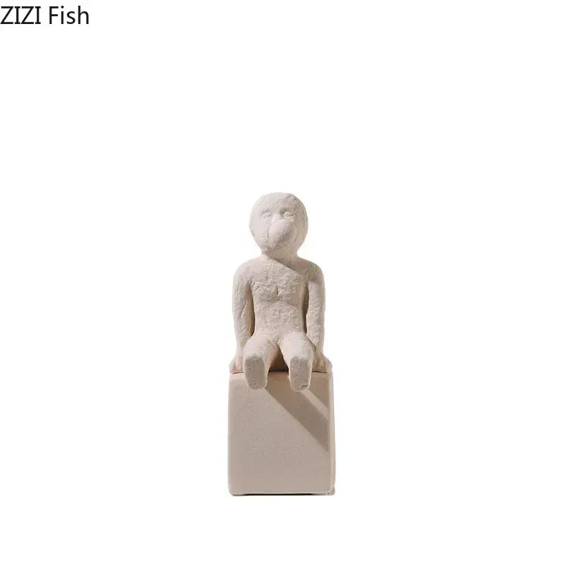 Minimalist white family character ceramic sculpture living room decor