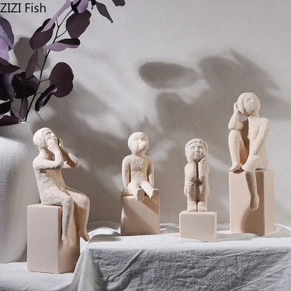 Minimalist white family character ceramic sculpture living room decor