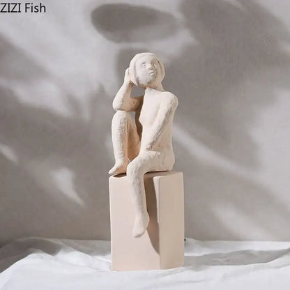 Minimalist white family character ceramic sculpture living room decor