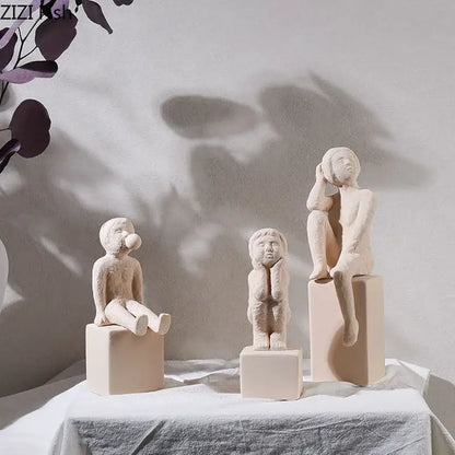 Minimalist white family character ceramic sculpture living room decor