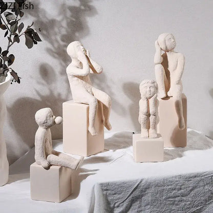 Minimalist white family character ceramic sculpture living room decor