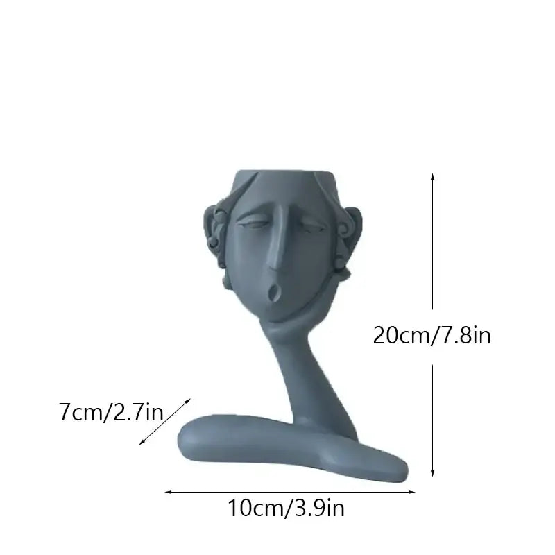 Abstract gray ceramic face flowerpot ornament living room planter