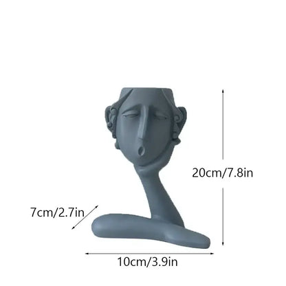 Abstract gray ceramic face flowerpot ornament living room planter