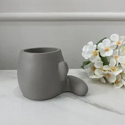 Abstract gray ceramic face flowerpot ornament living room planter