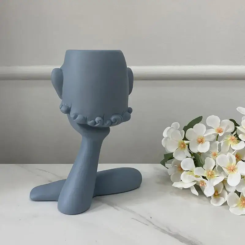 Abstract gray ceramic face flowerpot ornament living room planter