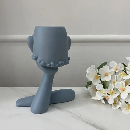 Abstract gray ceramic face flowerpot ornament living room planter
