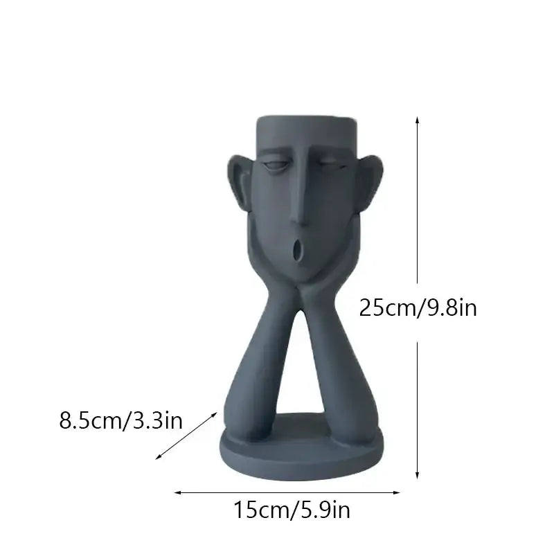 Abstract gray ceramic face flowerpot ornament living room planter
